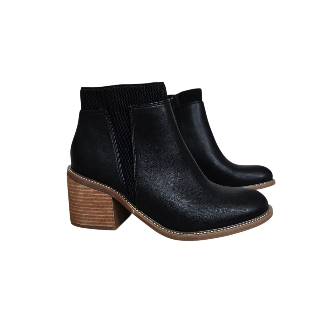 Korks Womens Black Faux Leather Stacked Block Heel‎ Ankle Booties Size 8.5